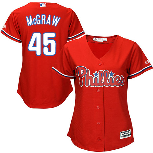 Phillies #45 Tug McGraw Red Alternate Women's Stitched MLB Jersey - Click Image to Close